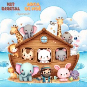 Kit Digital Arca de Noé em estilo Pintura Aquarela