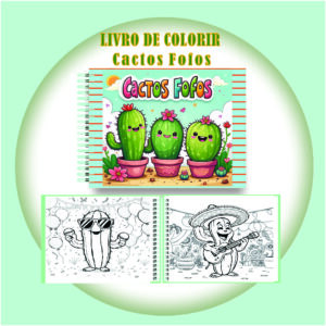 Arquivo Digital Livro de Colorir Cactos Fofos