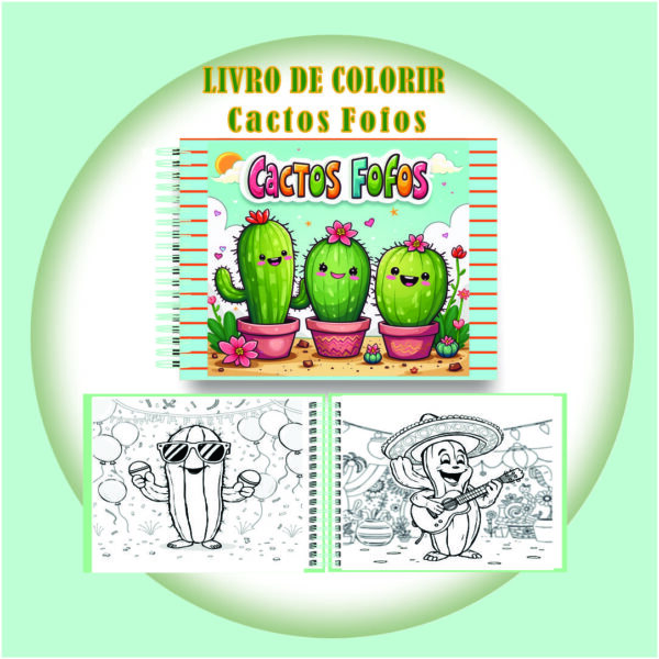 Arquivo Digital Livro de Colorir Cactos Fofos