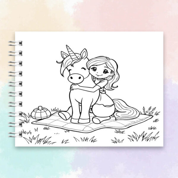 Arquivo Digital Livro de Colorir  Menina e Unicórnio - Imagem 2